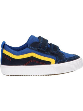 Geox J Alonisso boy's sneaker in navy blue suede and canvas with yellow accents